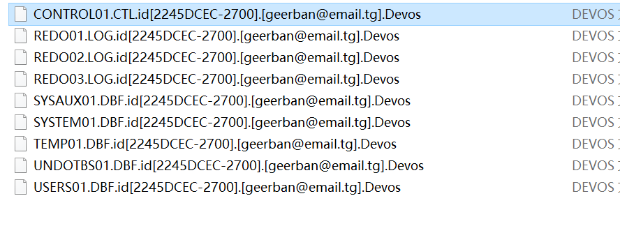 Devos ransomware/malware encrypted Oracle database datafiles