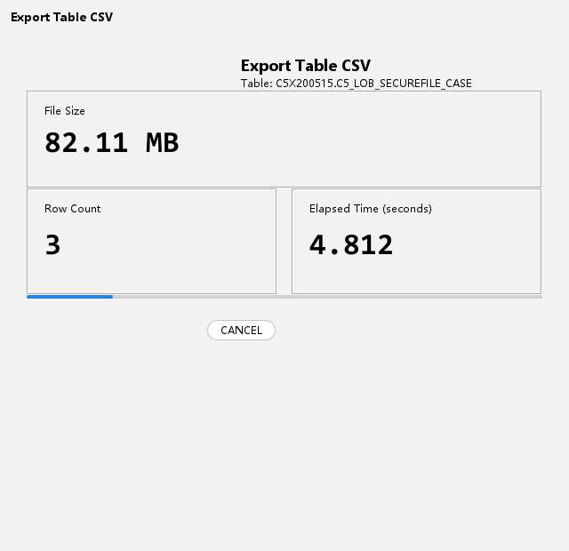 Table CSV export progress
